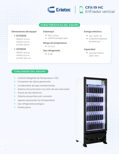 Refrigerador Exhibidor Comercial Vertical Criotec Cfx-19 19ft3 Color Blanco
