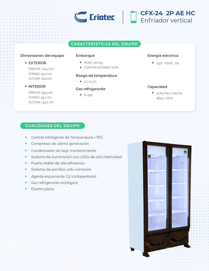 Refrigerador Exhibidor Comercial Vertical Criotec Cfx-24 2°C A 5°C 24ft3 Color Blanco