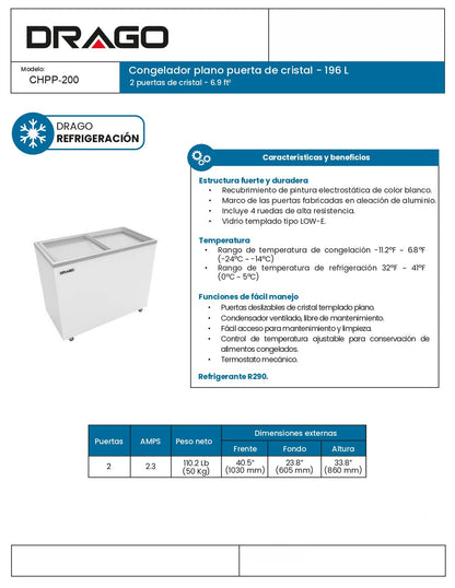 Congelador Paletero Comercial Drago Chpp-200 1.03m Frente