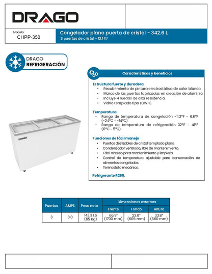 Congelador Paletero Comercial Drago Chpp-350 1.70m Frente