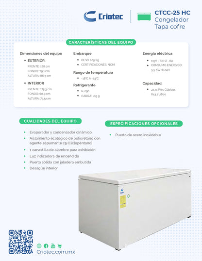 Congelador Horizontal Criotec 25ft3 | Ctcc-25 -18°c A -24°c