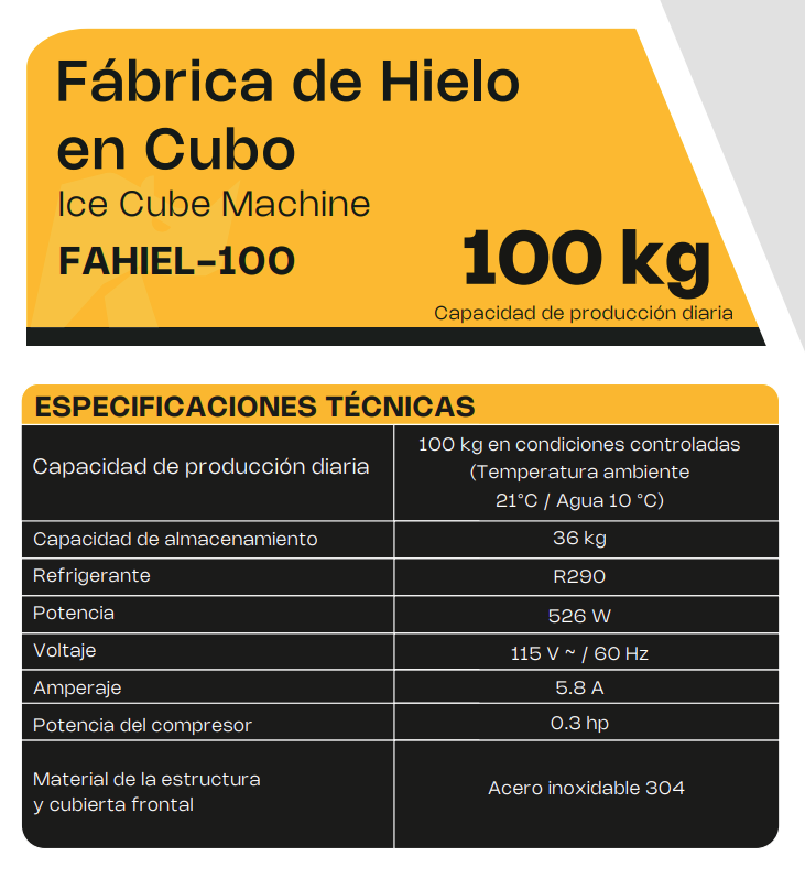 Fabrica De Hielo Comercial Rhino Fahiel-100 Cubo De 2.2cm