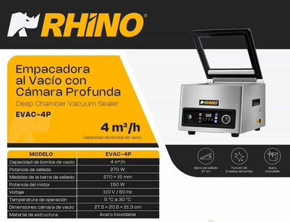 Empacadora Al Vacío Rhino Evac-4p Con Cámara Profunda