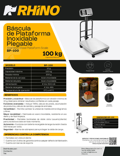 Báscula Digital Plataforma Bp 100kg Rhino Base A.inox