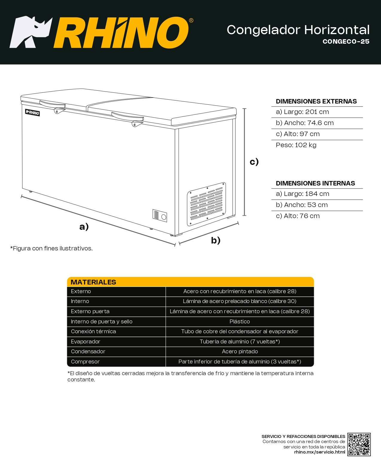 Congelador Horizontal Rhino Congeco25 Pies Temp Dual Gris