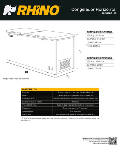 Congelador Horizontal Rhino Congeco25 Pies Temp Dual Gris