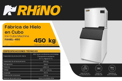 Fábrica De Hielo En Cubo Rhino Fahiel-450 Capacidad de Producción 450Kg Depósito de 250Kg