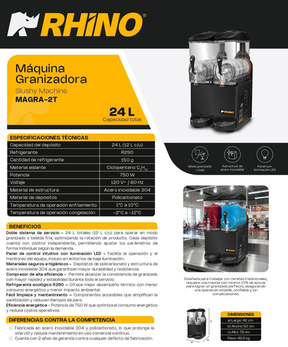 Máquina Granizadora Comercial Rhino 2 Tanques Magra-2T