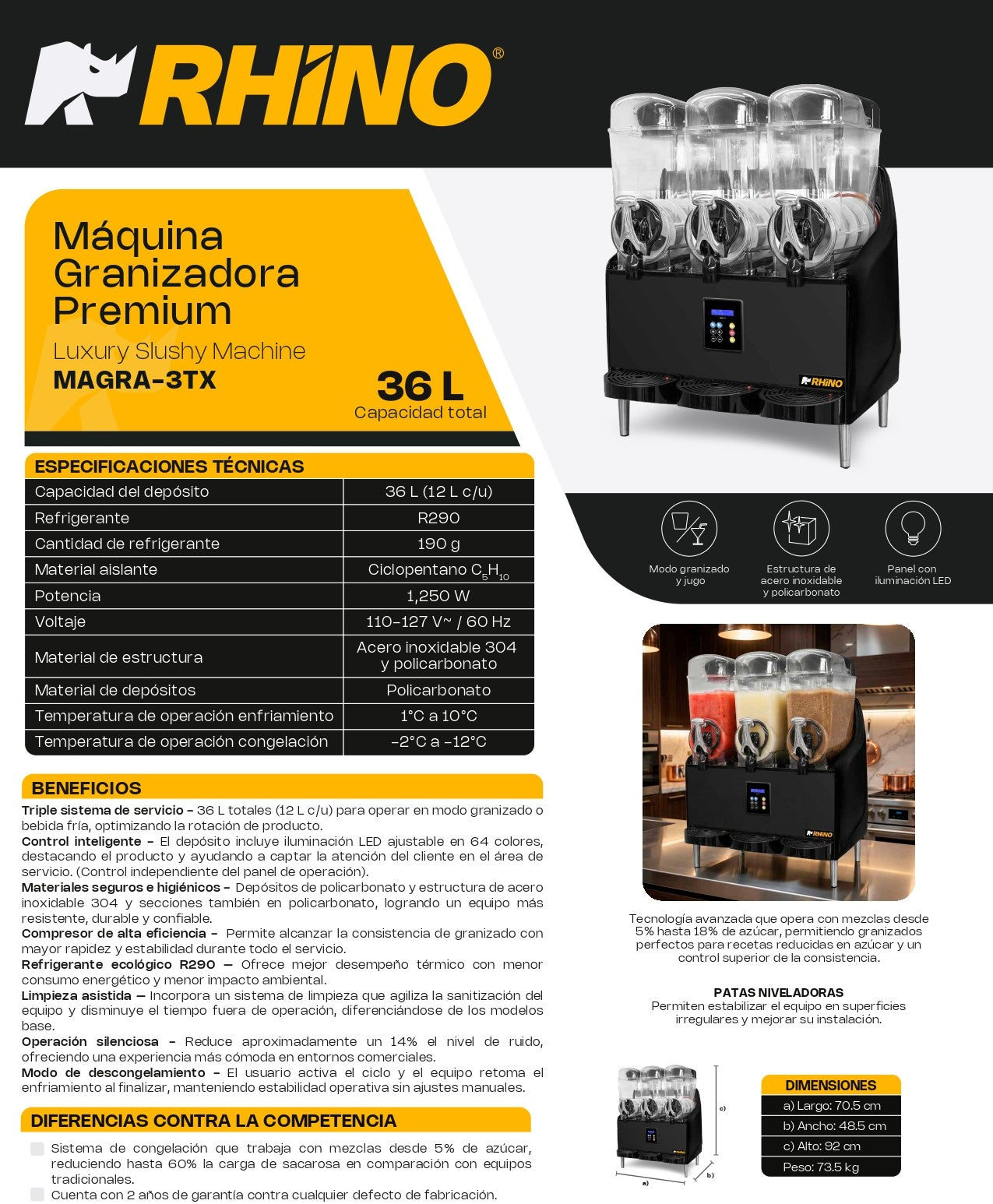Máquina Granizadora Comercial Rhino Magra-3TX 3tanques de 12L c/u