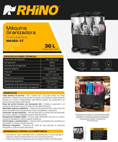 Máquina Granizadora Comercial Rhino 3 Tanques Magra-3T