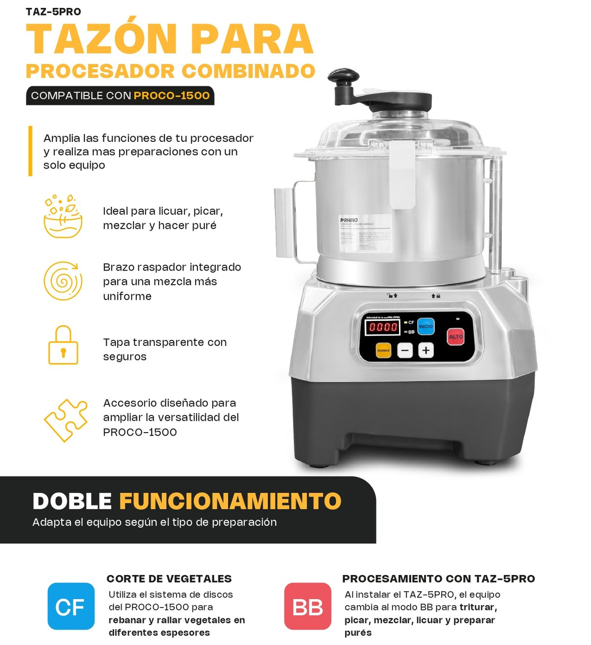 Tazón Para Procesador Combinado Taz-5pro Rhino 5.5L