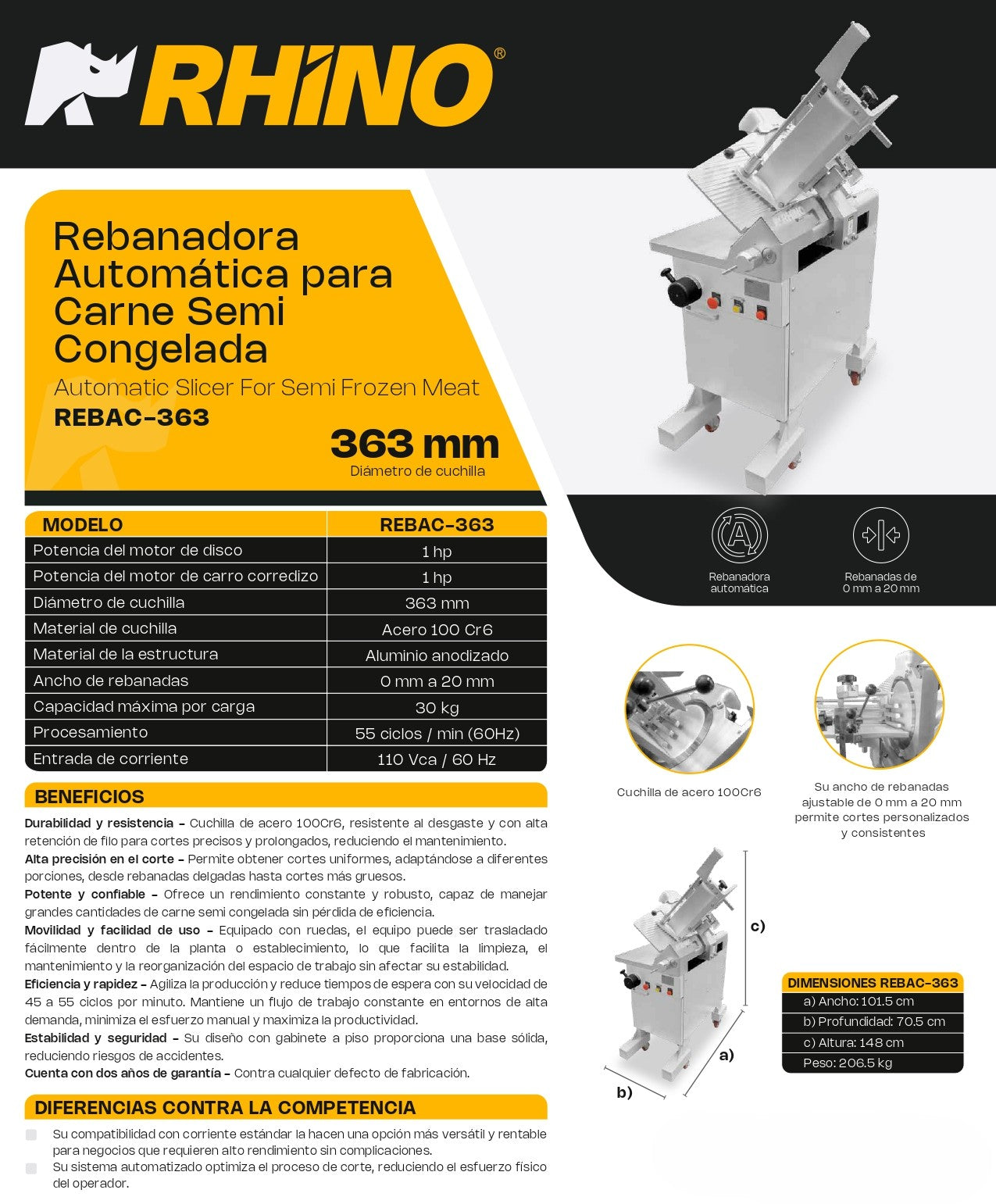 Rebanadora Automática Rhino Rebac363 Carnicera Semicongelada