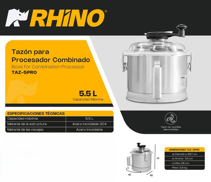 Tazón Para Procesador Combinado Taz-5pro Rhino 5.5L