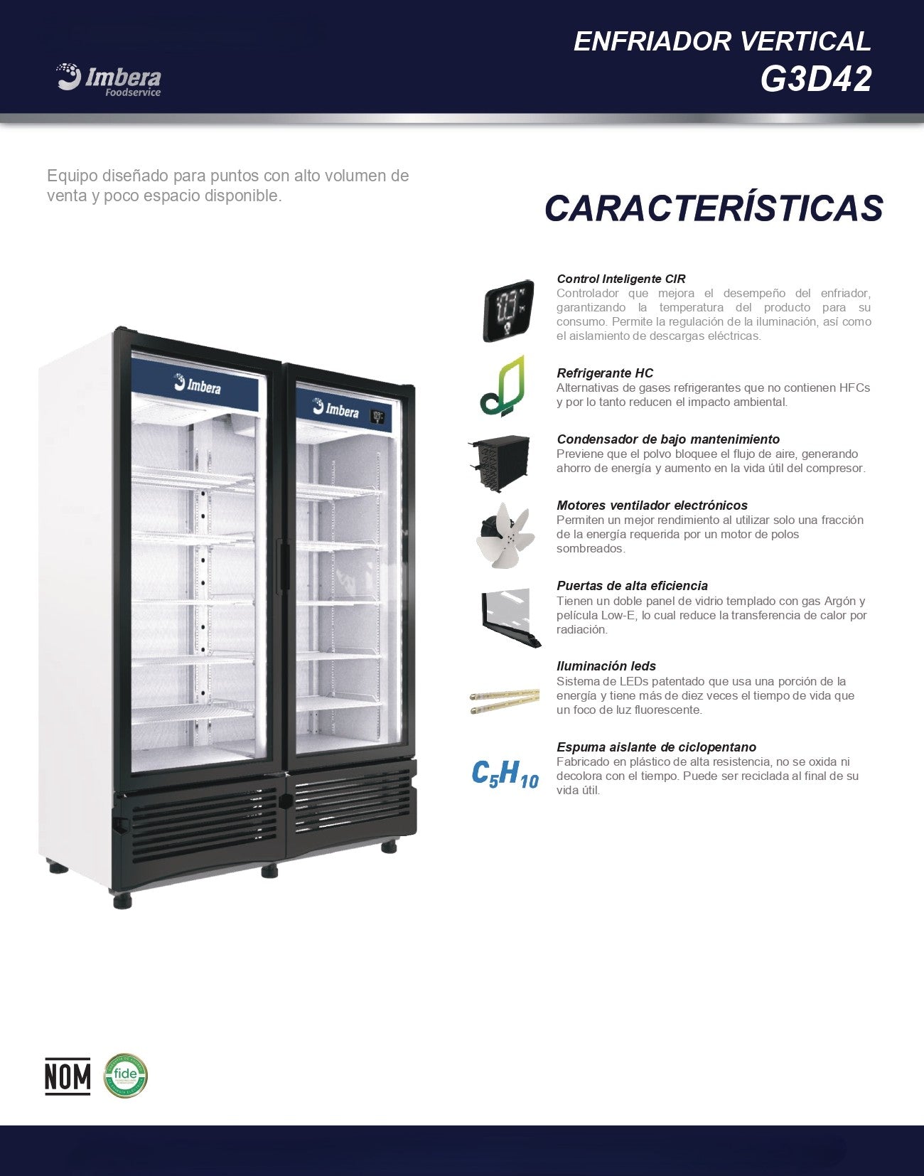 Refrigerador Comercial Imbera 41pies G3D42 0°C A 7°C Blanco