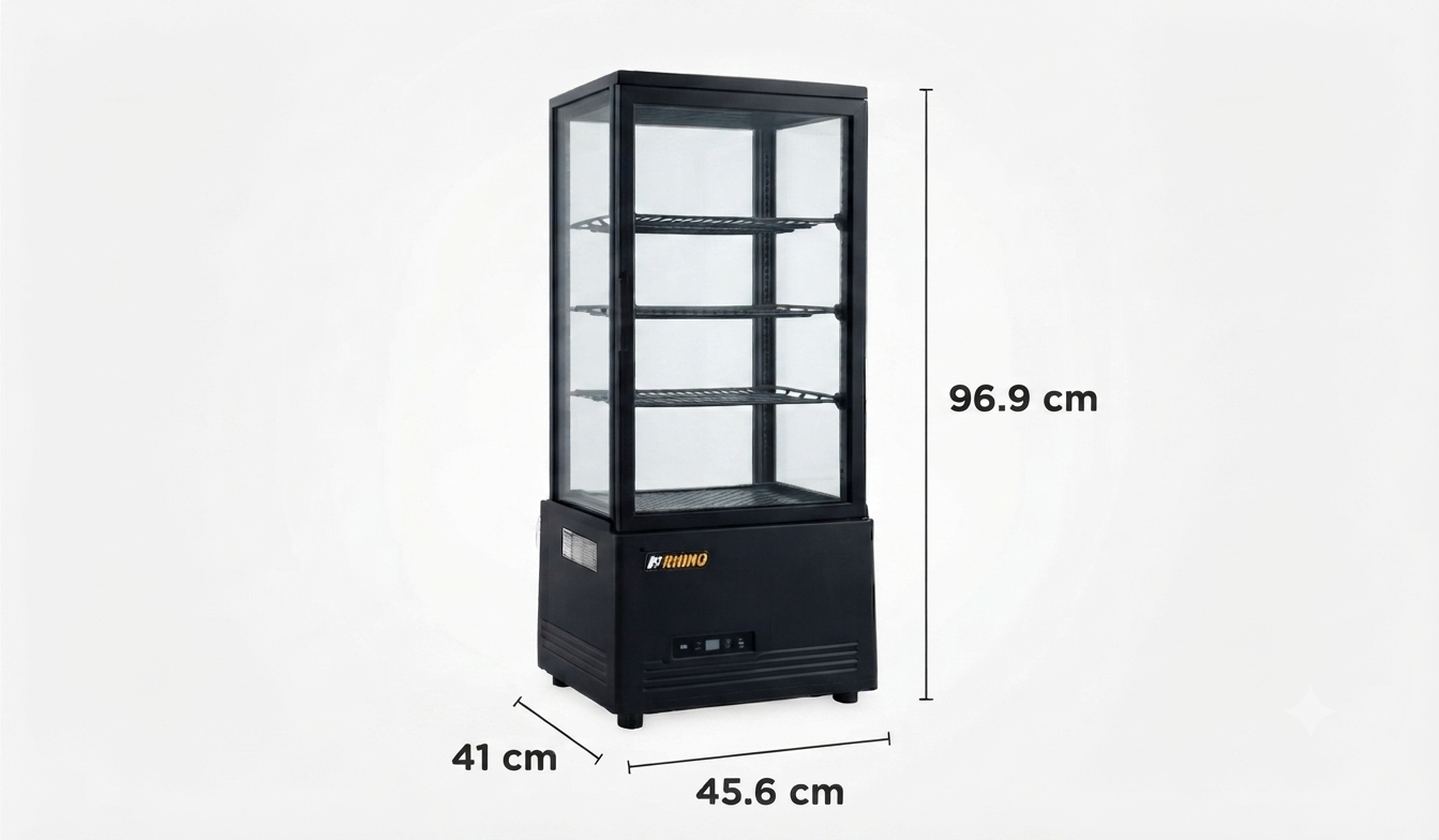Vitrina Refrigerada Vertical Panorámica Rhino VIVEPA-3 80L 0°C a 12°C