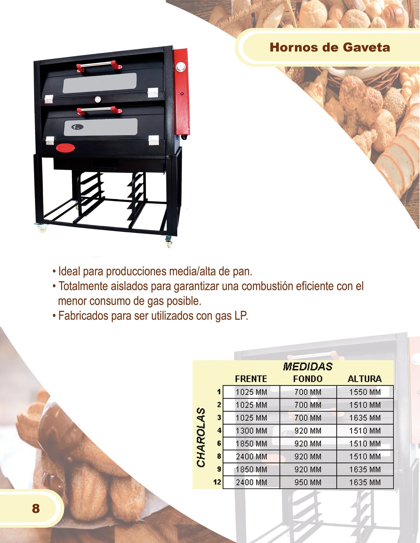 Horno Para Pan Tahona Para 4 Charolas Puerta Con Cristal Gas LP