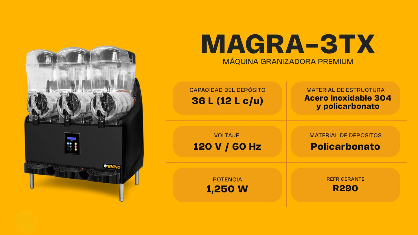 Máquina Granizadora Comercial Rhino Magra-3TX 3tanques de 12L c/u