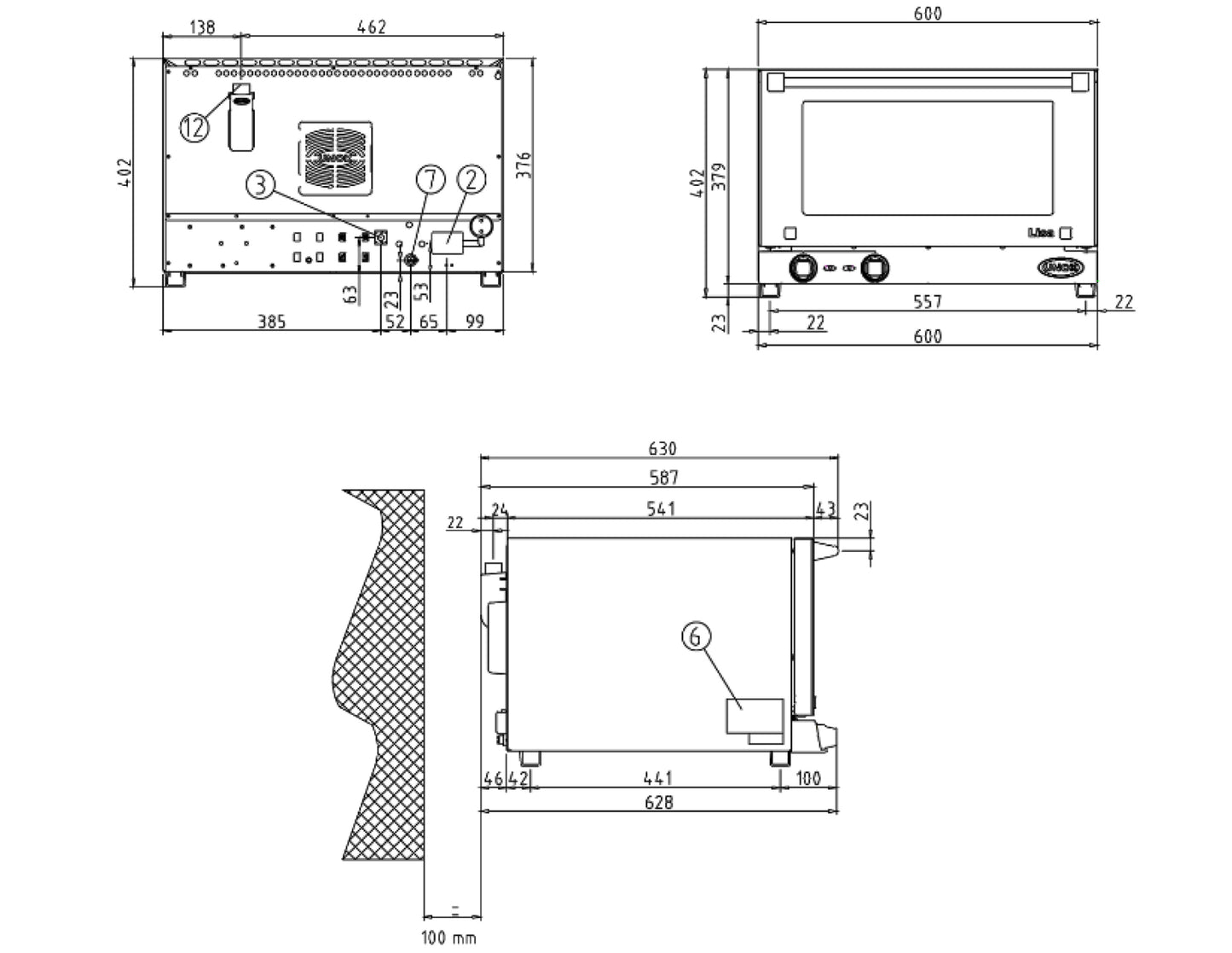 Horno de Convección UNOX Lisa 3 Charolas 30 a 260°C 110V ventilador interior