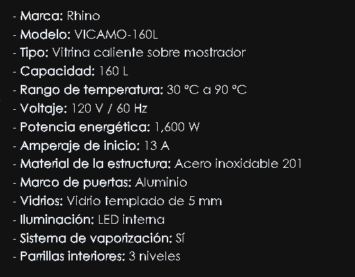 Vitrina Caliente sobre Mostrador 160L VICAMO160L / RHINO