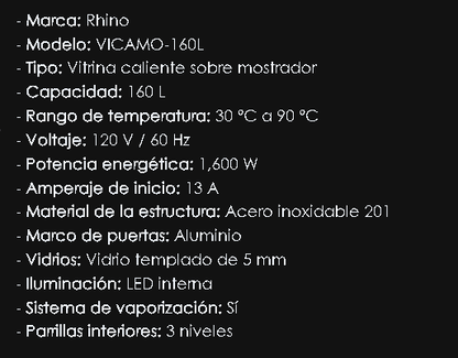 Vitrina Caliente sobre Mostrador 160L VICAMO160L / RHINO