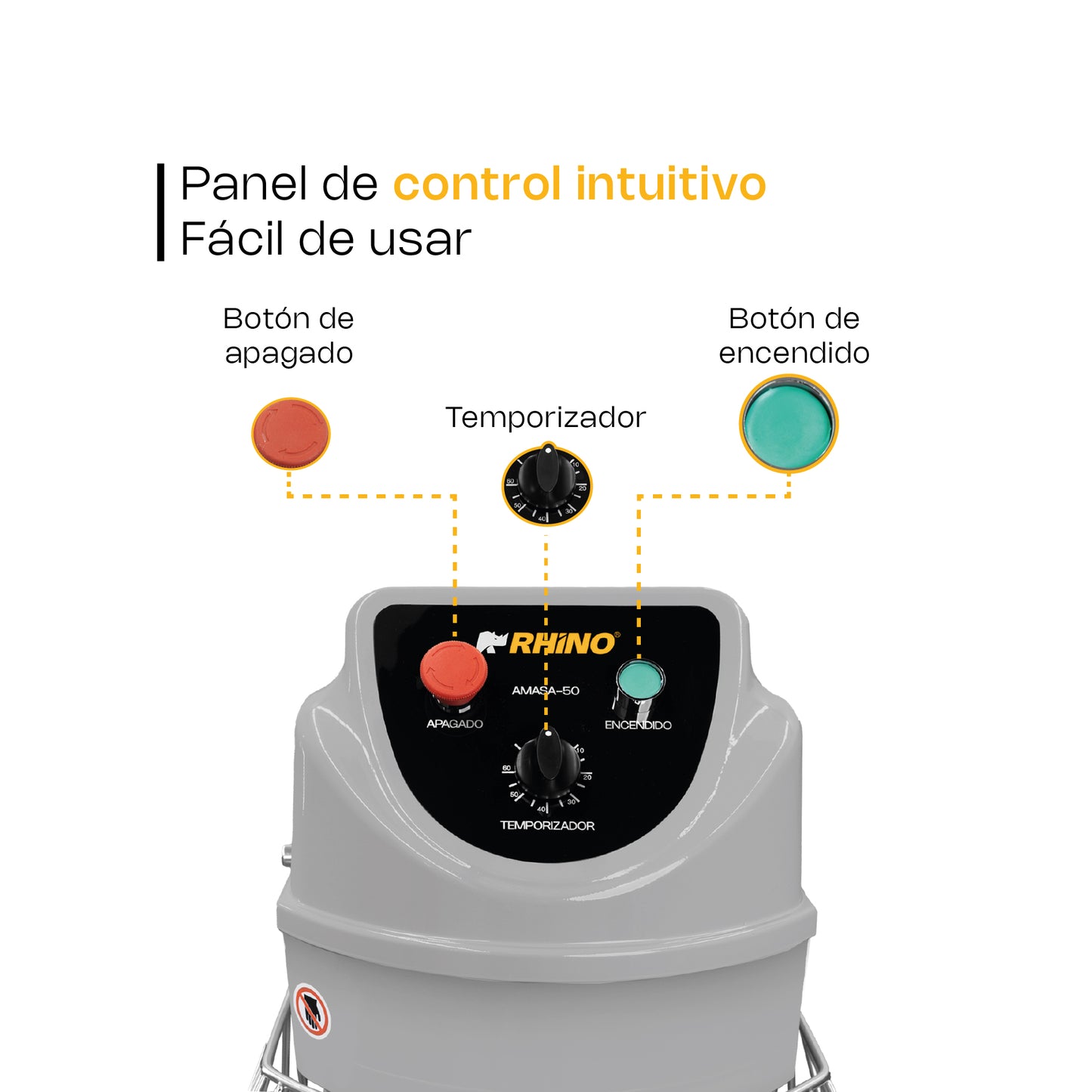 Amasadora Comercial Rhino Amasa50 Capacidad de 50 L o 30 kg de masa preparada