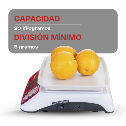 Báscula Electrónica Multifunciones 20 kg Rhino Vins20 Precisión 5 g Funciones de Caja Registradora