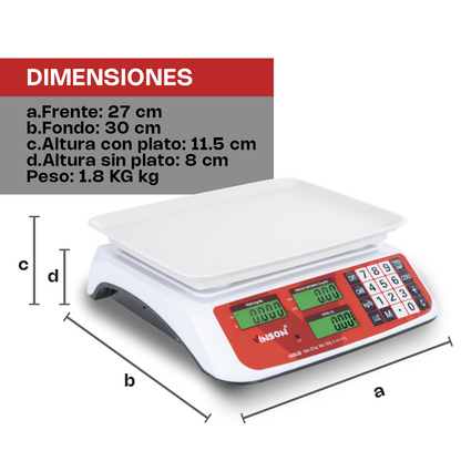 Báscula Electrónica Multifunciones 20 kg Rhino Vins20 Precisión 5 g Funciones de Caja Registradora