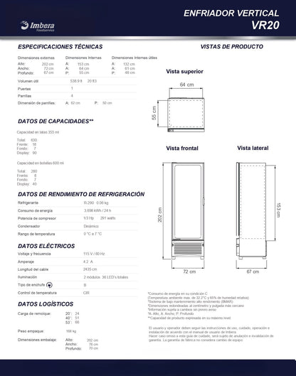 Refrigerador Comercial Imbera 20pies Vr-20  0°C A 7°C Blanco