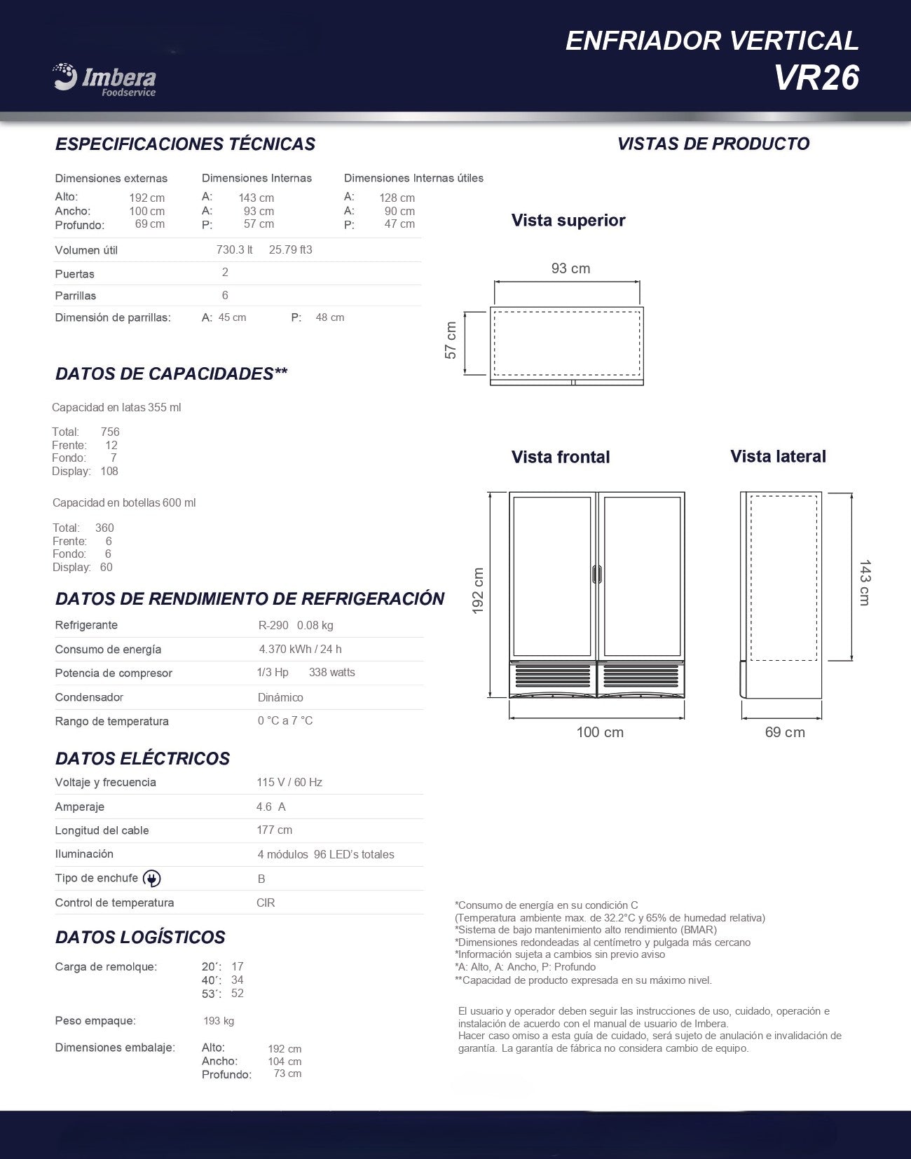 Refrigerador Comercial Imbera 26pies Vr-26 0°C A 7°C Blanco