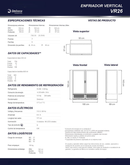 Refrigerador Comercial Imbera 26pies Vr-26 0°C A 7°C Blanco