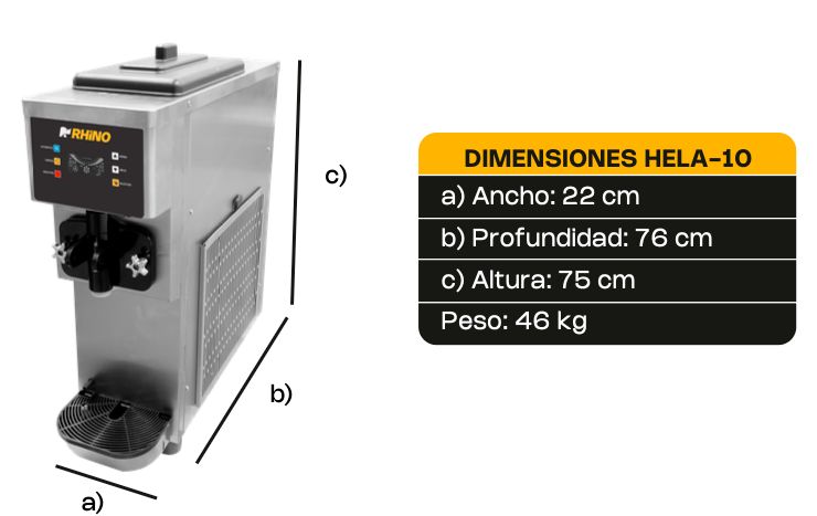 Máquina de Helado Suave Rhino 10L/h Sobremesa HELA-10 Un Solo Sabor