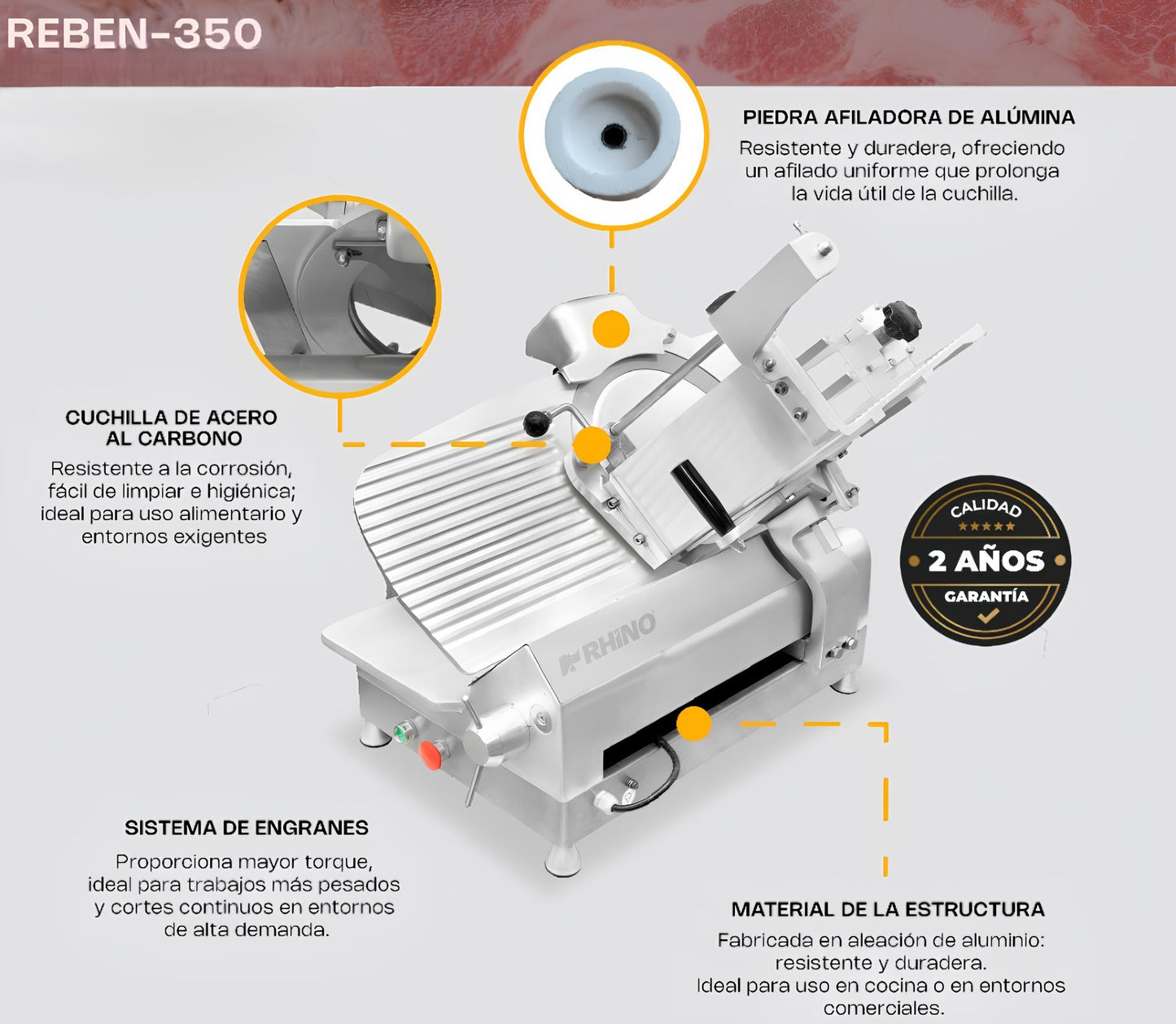Rebanadora de Engranes para Carne Semi Congelada Rhino Reben-350 1HP 350mm