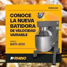 Batidora Planetaria Industrial Rhino Bati-20X Amasado 7.5kg 1000W Globo, Paleta, Gancho