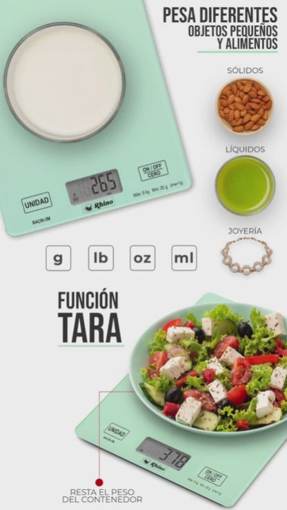 Bascula Digital Rhino De Cocina Bacri5m 5kg Cristal