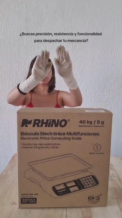 Báscula Electrónica Multifunciones 40 kg Rhino Barcom40 Capacidad de 40 kg y Precisión de 5 g