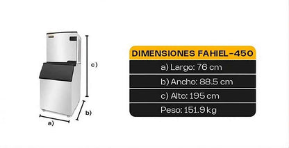 Fábrica De Hielo En Cubo Rhino Fahiel-450 Capacidad de Producción 450Kg Depósito de 250Kg